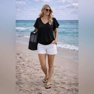 Halogen Black V-neck Short Flutter Sleeve Top